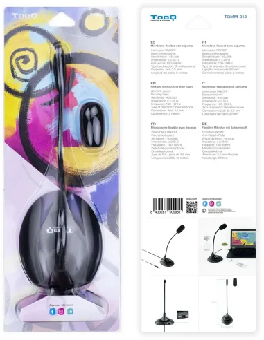 TooQ TQMM-213 Micrófono Multimedia Flexible Jack 3.5 mm Negro