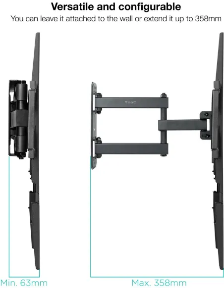 TooQ LP7843TN-B Soporte de Pared Inclinable y Giratorio para Pantallas 32"-55" Máx. 35Kg Negro
