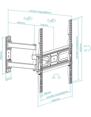 TooQ LP7843TN-B Soporte de Pared Inclinable y Giratorio para Pantallas 32"-55" Máx. 35Kg Negro