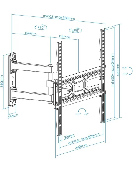 TooQ LP7843TN-B Soporte de Pared Inclinable y Giratorio para Pantallas 32"-55" Máx. 35Kg Negro