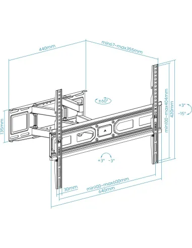 TooQ LP7866TN-B Soporte de Pared Inclinable y Giratorio para Monitor/TV 37"-80" Máx. 40Kg Negro