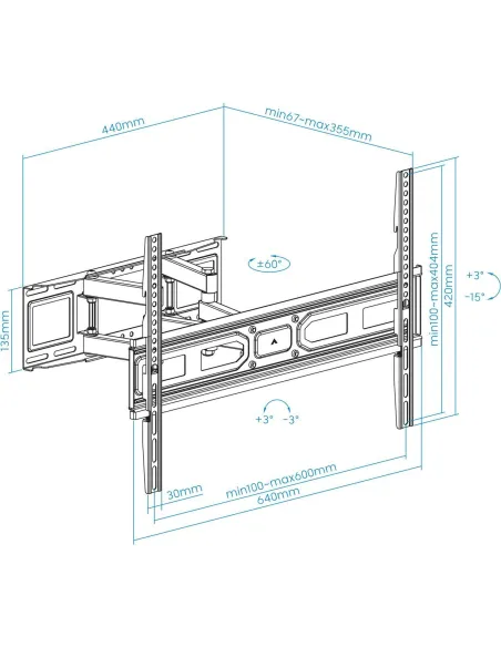 TooQ LP7866TN-B Soporte de Pared Inclinable y Giratorio para Monitor/TV 37"-80" Máx. 40Kg Negro