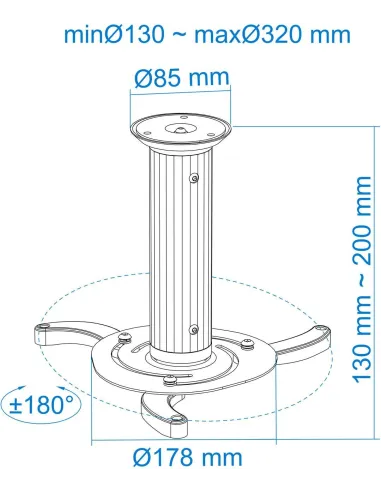 TooQ PJ1010TN-B Soporte de Techo para Proyectores Inclinable y Giratorio 360º Máx. 10Kg Negro