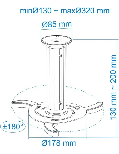 TooQ PJ1010TN-B Soporte de Techo para Proyectores Inclinable y Giratorio 360º Máx. 10Kg Negro