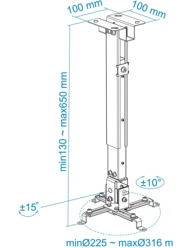 TooQ PJ2012T-B Soporte de Techo Inclinable para Proyectores Máx. 20Kg Negro