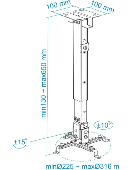 TooQ PJ2012T-B Soporte de Techo Inclinable para Proyectores Máx. 20Kg Negro