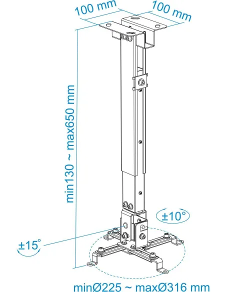 TooQ PJ2012T-S Soporte de Techo Inclinable para Proyectores Máx. 20Kg Plata