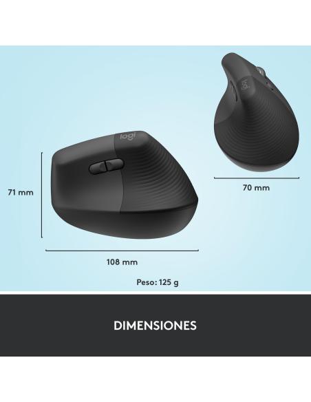 Logitech Lift Ratón Inalámbrico Vertical para Diestros 4000 DPI Gris/Negro