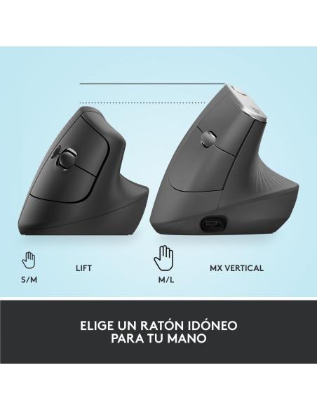 Logitech Lift Ratón Inalámbrico Vertical para Diestros 4000 DPI Gris/Negro