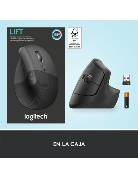 Logitech Lift Ratón Inalámbrico Vertical para Diestros 4000 DPI Gris/Negro