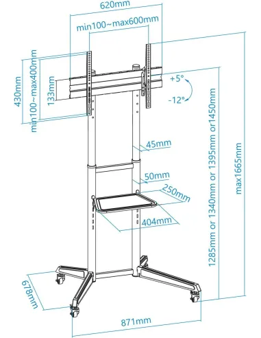 TooQ FS1170M-B Soporte de Suelo con Ruedas para Pantallas 37"-70" Máx. 50Kg Negro