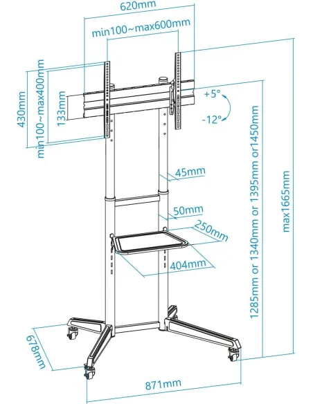 TooQ FS1170M-B Soporte de Suelo con Ruedas para Pantallas 37"-70" Máx. 50Kg Negro