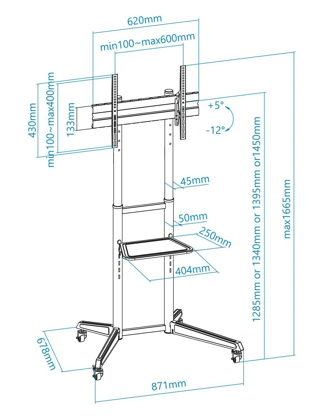 TooQ FS1170M-B Soporte de Suelo con Ruedas para Pantallas 37"-70" Máx. 50Kg Negro