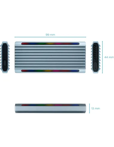 TooQ Shinobi Caja Externa para SSD M.2 NGFF/NVMe USB 3.0 RGB Gris
