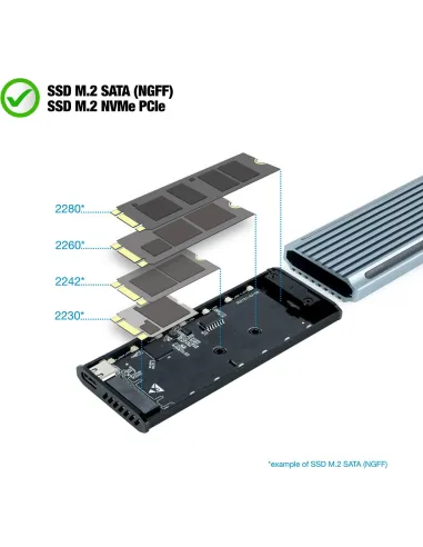 TooQ Shinobi Caja Externa para SSD M.2 NGFF/NVMe USB 3.0 RGB Gris