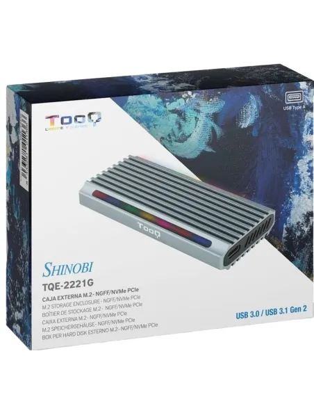TooQ Shinobi Caja Externa para SSD M.2 NGFF/NVMe USB 3.0 RGB Gris