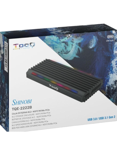 TooQ Shinobi Caja Externa para SSD M.2 NGFF/NVMe USB 3.0 RGB Negra
