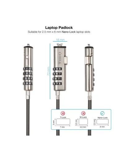 TooQ TQCLKC0035-G Cable de Seguridad con Llave para Portátiles 1.5m Gris