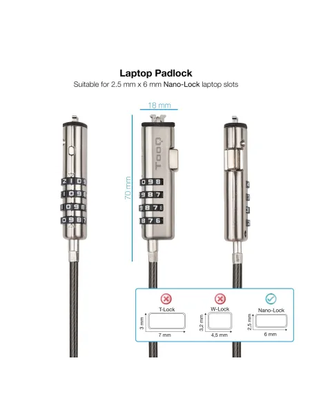 TooQ TQCLKC0035-G Cable de Seguridad con Llave para Portátiles 1.5m Gris