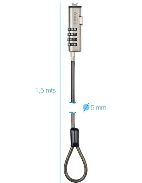 TooQ TQCLKC0035-G Cable de Seguridad con Llave para Portátiles 1.5m Gris