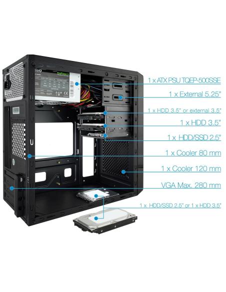 TooQ TQC-4735U3C-B USB 3.2 Negra + Fuente de Alimentación 500W