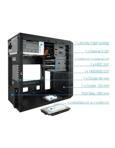 TooQ TQC-4745U3C-B USB 3.2 Negra + Fuente de Alimentación 500W