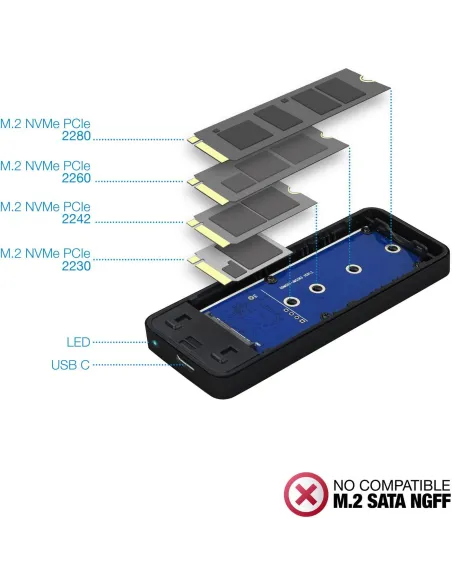 TooQ TQE-2280B Caja Externa para SSD M.2 USB 3.1 Negra