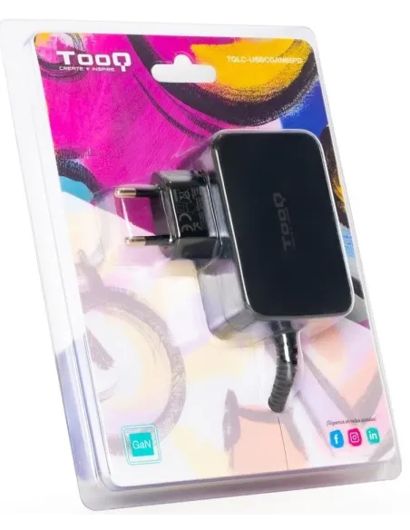 TooQ TQLC-USBCGAN65PD Cargador de Portátil USB-C 65W 1,8M Negro