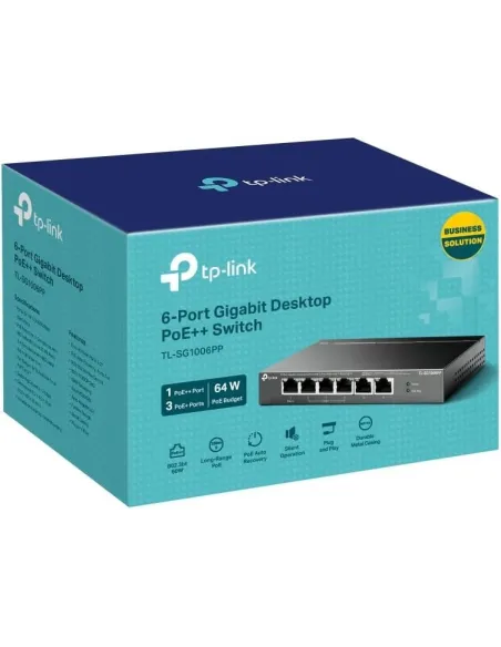 TP-Link TL-SF1006P Switch Gigabit de sobremesa de 6 puertos con PoE+ de 3 puertos y PoE++ de 1 puerto