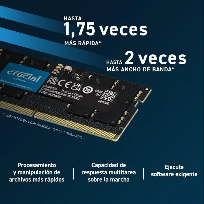 Crucial CT32G56C46S5 DDR5 32GB 5600MHz CL46 Negra