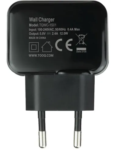 TooQ TQWC-1S01 Cargador de Pared 12 W USB-A 2.0 Negro