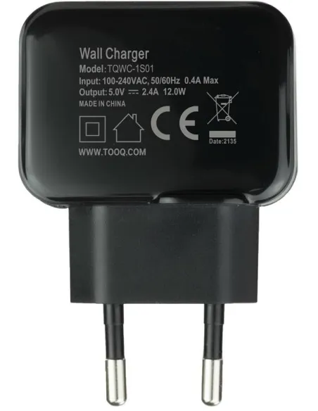 TooQ TQWC-1S01 Cargador de Pared 12 W USB-A 2.0 Negro