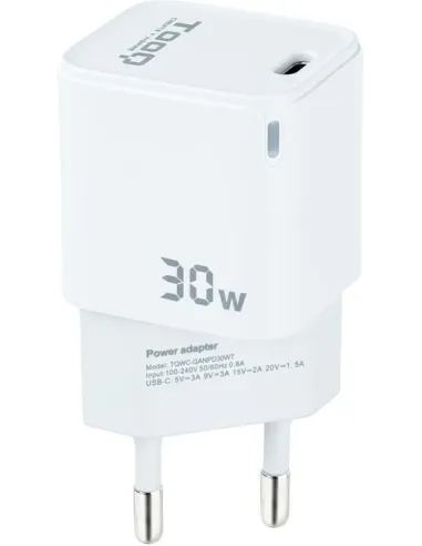 TooQ TQWC-GANPD30WT Cargador de Pared 30W USB-C Blanco