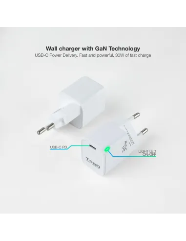 TooQ TQWC-GANPD30WT Cargador de Pared 30W USB-C Blanco