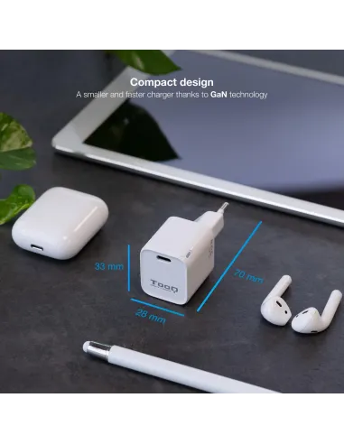 TooQ TQWC-GANPD30WT Cargador de Pared 30W USB-C Blanco
