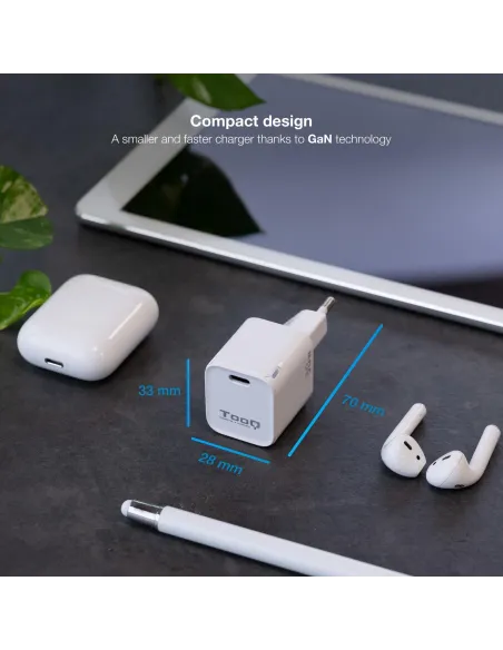 TooQ TQWC-GANPD30WT Cargador de Pared 30W USB-C Blanco