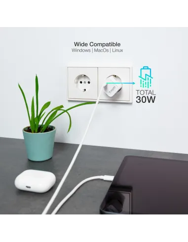 TooQ TQWC-GANPD30WT Cargador de Pared 30W USB-C Blanco