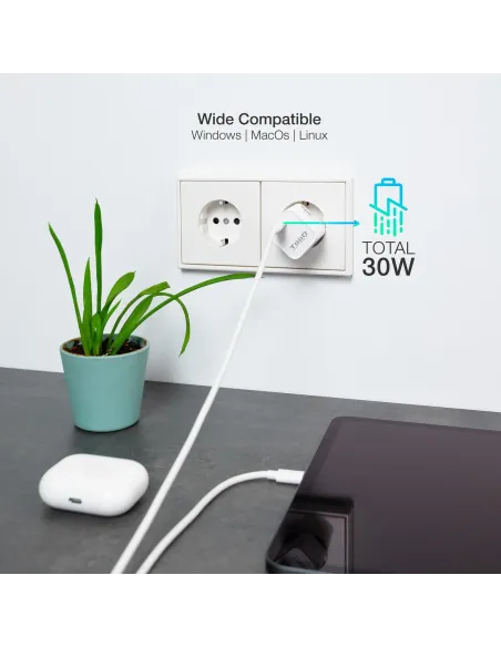 TooQ TQWC-GANPD30WT Cargador de Pared 30W USB-C Blanco