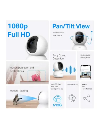 TP-Link Tapo C200 Cámara de Vigilancia 360º Wifi con Visión Nocturna y Sensor de Movimiento Blanca