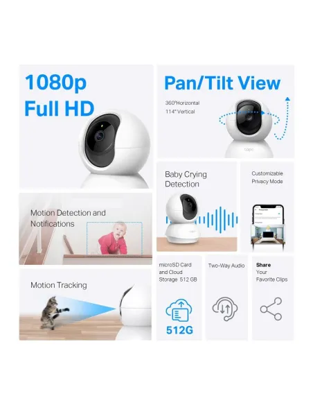 TP-Link Tapo C200 Cámara de Vigilancia 360º Wifi con Visión Nocturna y Sensor de Movimiento Blanca