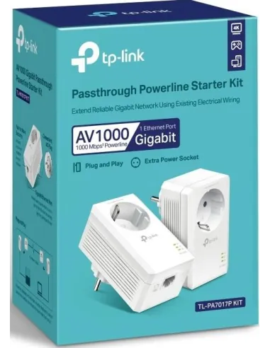 TP-Link TL-PA7017P KIT PLC Powerline Red Eléctrica AV1000 Gigabit Enchufe Incorporado 2 Unidades