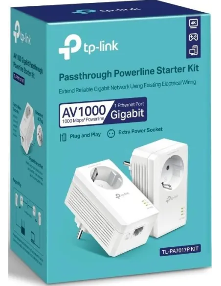 TP-Link TL-PA7017P KIT PLC Powerline Red Eléctrica AV1000 Gigabit Enchufe Incorporado 2 Unidades