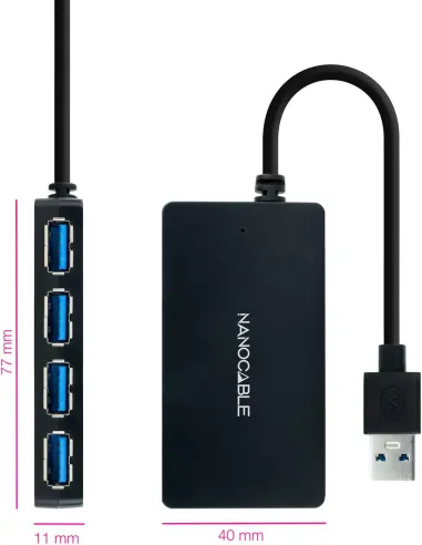 Nanocable 10.16.4403 HUB USB-A 3.0 a USB-A 3.0 4 Puertos 15 cm Negro