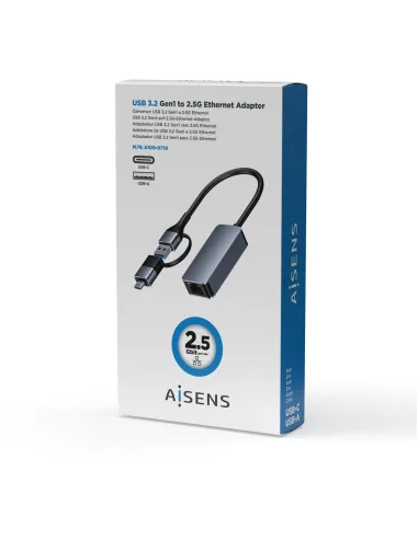 Aisens A109-0710 Adaptador USB 3.2 Gen1/RJ45 2500Mbps 15cm Gris