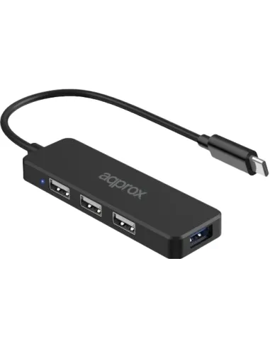 Approx APPC48 HUB USB-C a USB-A 2.0 y 3.0 4 Puertos 15 cm Negro