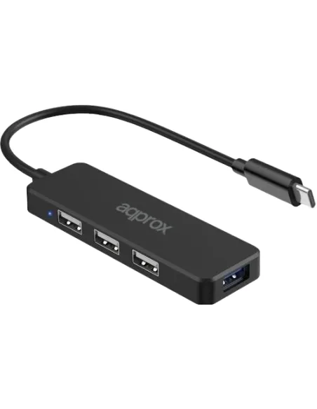 Approx APPC48 HUB USB-C a USB-A 2.0 y 3.0 4 Puertos 15 cm Negro