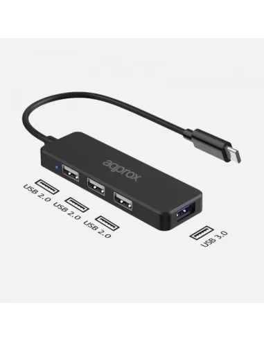 Approx APPC48 HUB USB-C a USB-A 2.0 y 3.0 4 Puertos 15 cm Negro