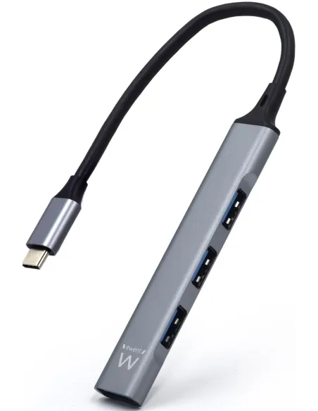 Ewent EW1145 HUB USB-C 3.0 a USB-A 3.0 4 Puertos 17 cm Gris