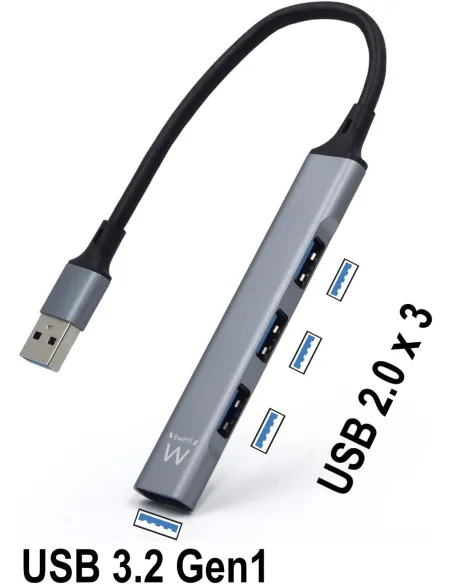Ewent EW1144 HUB USB-A 3.0 a USB-A 3.0 4 Puertos 17 cm Gris