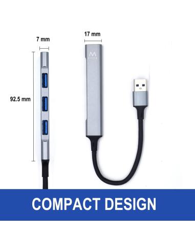 Ewent EW1144 HUB USB-A 3.0 a USB-A 3.0 4 Puertos 17 cm Gris